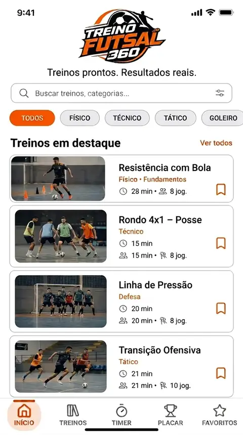 Tela do aplicativo Treino Futsal 360