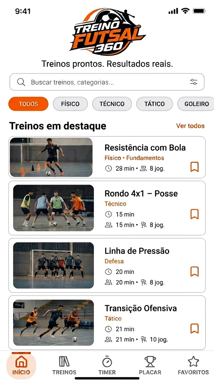 Tela 1 do aplicativo Treino Futsal 360
