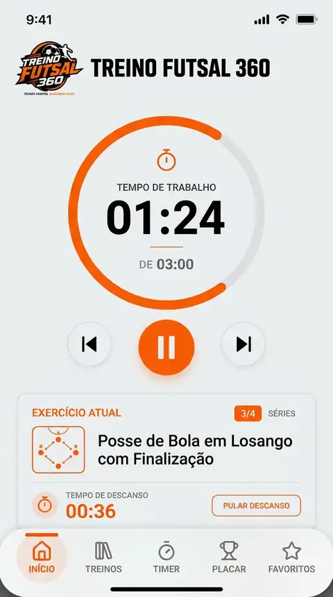 Tela do aplicativo Treino Futsal 360