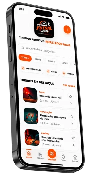 Aplicativo Treino Futsal 360 exibido em um celular